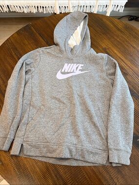Nike Gray Hoodie with Pale Pink Swoosh Logo